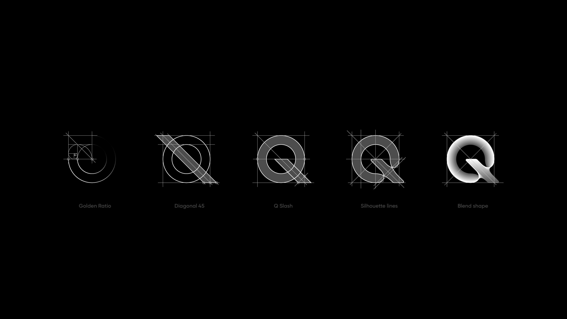 Побудова знака QUADROOM: золотий перетин, діагональ 45°, силует